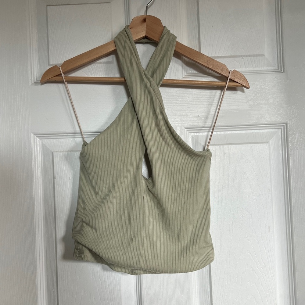 Wilfred Cris cross halter top in sage green